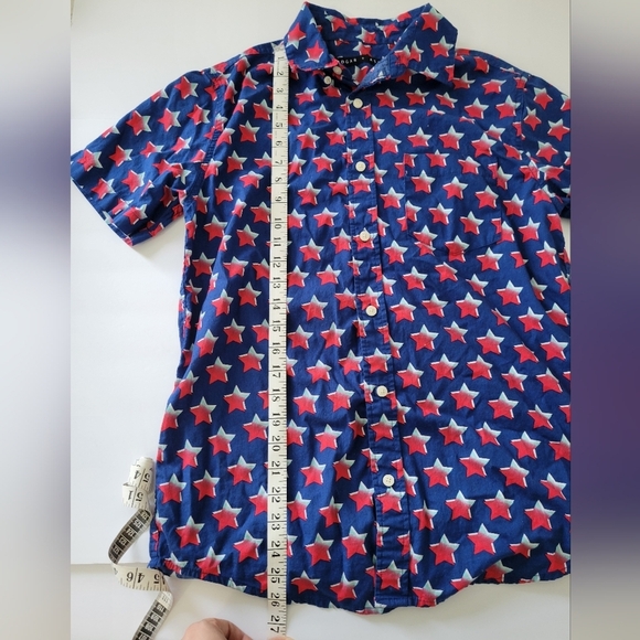 Edgar And Ash Blue Red Stars AOP Patriotic Summer Button Down Shirt - Picture 4 of 10